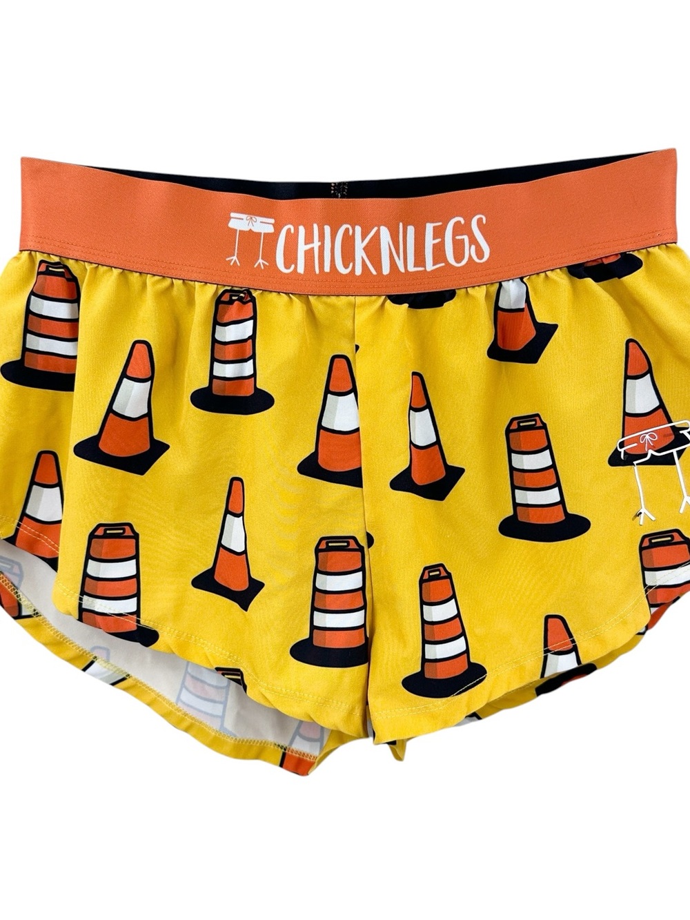 CHICKNLEGS Shorts Traffic Cone Running Race Lined Yellow Orange